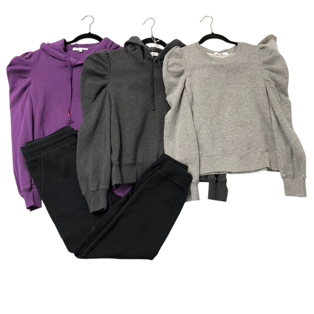 Rebecca Minkoff Lot Puff Sleeve Sweatshirt Jogger Womens Small Purple Grey Black